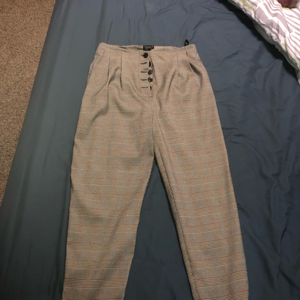 Top Shop Trendy High Waisted Herringbone Pants